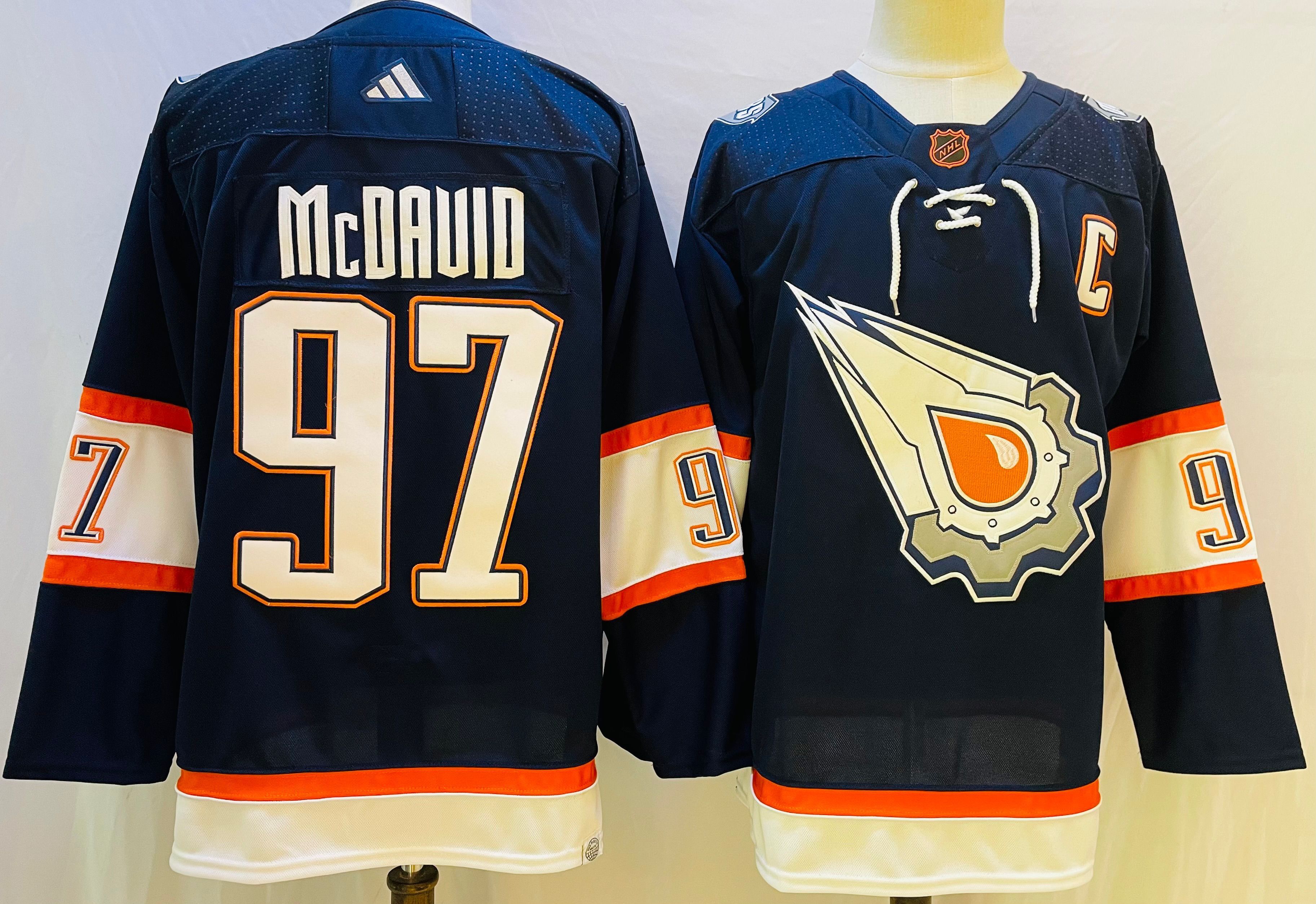Men Edmonton Oilers #97 Mcdavid Blue orange Throwback 2022 Adidas NHL Jersey